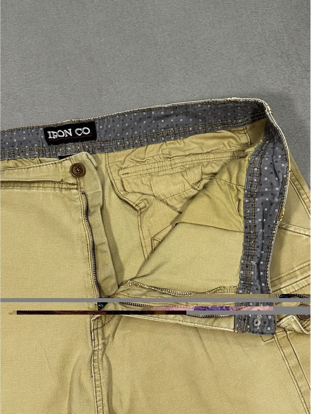 Iron Co Mens Cargo Casual Shorts Size 40 Khaki Beige Stretch Cotton Utilit
